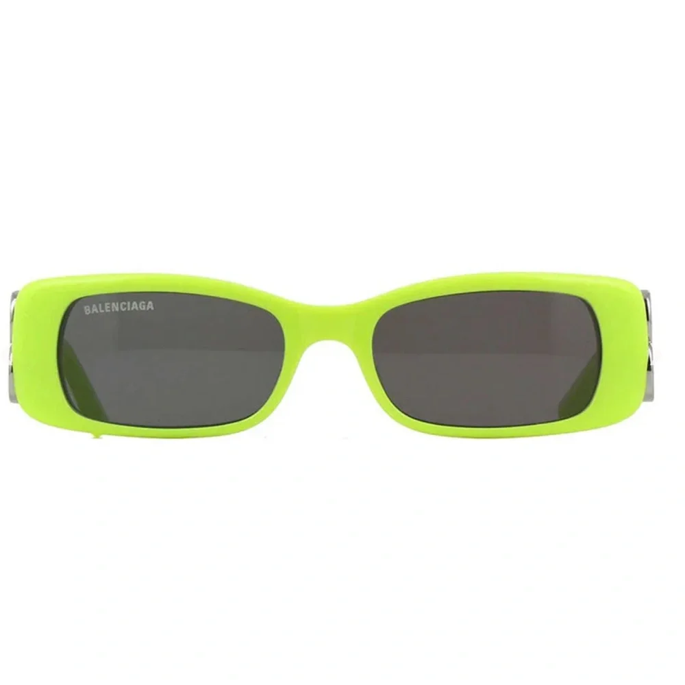 Balenciaga Neon Lime Rectangular Sunglasses